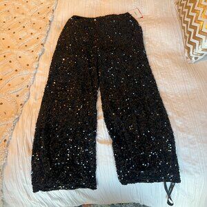 Maiya Black Velvet Sequin Wide-Leg Pants